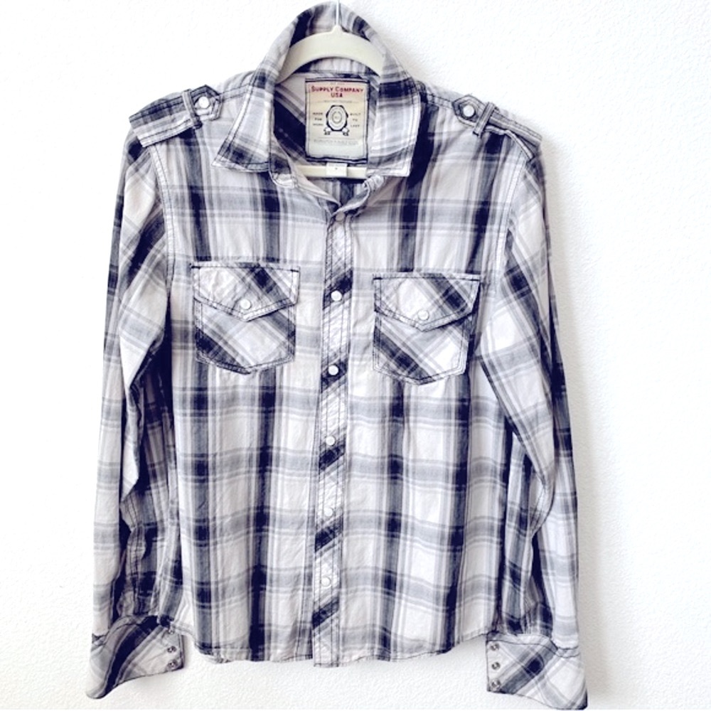 🐎 Vintage Supply Company USA, Western Long Sleeve, Snap Button Down Plai…